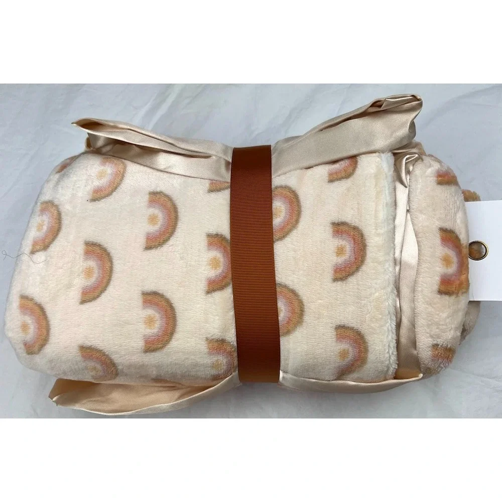 JuJuBe Brown Gold Rainbows Plush Baby‎ Blanket Satin Trim Copper Be Kind NWT